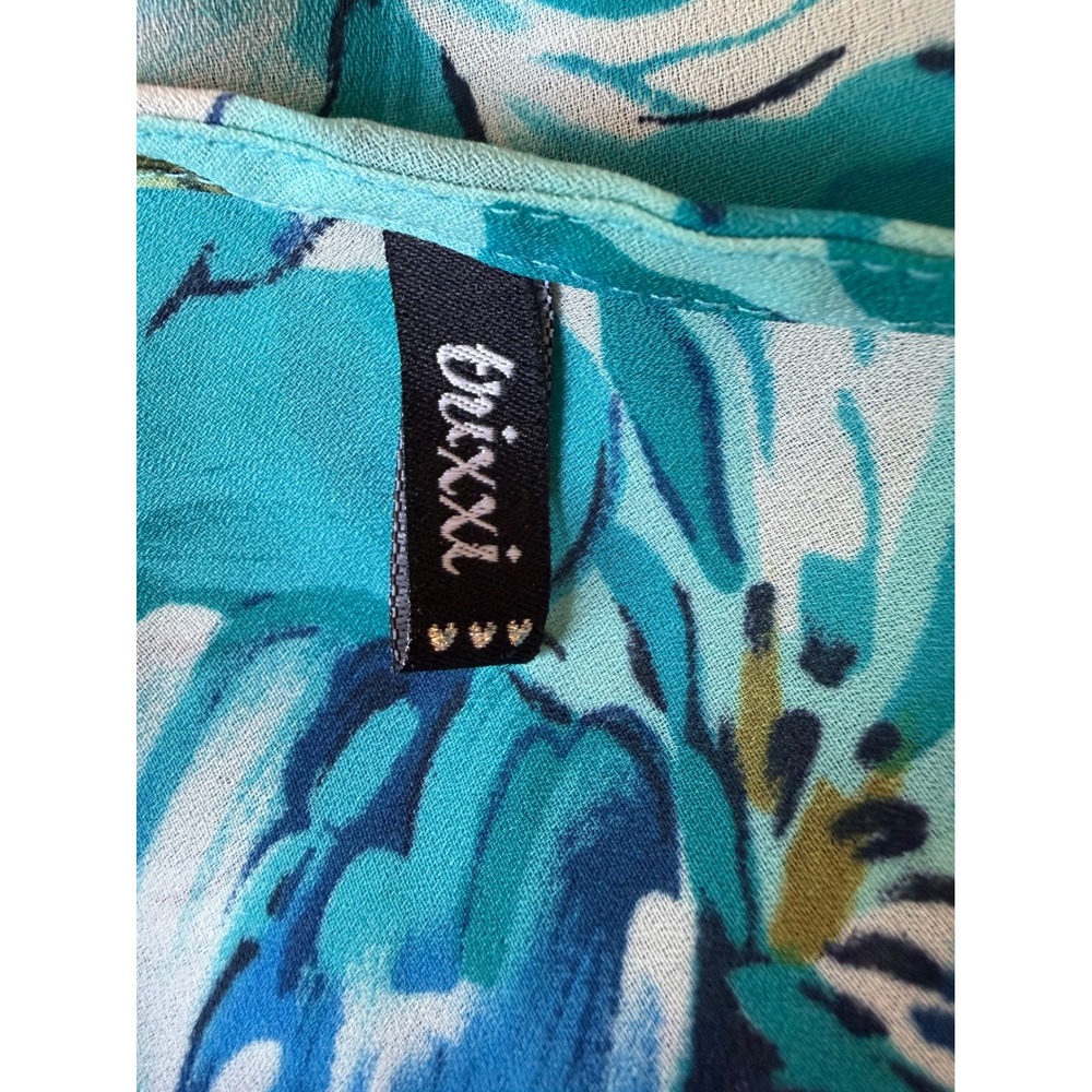 Trixxi Womens Aqua Blue‎ Floral Chiffon V-Neck Flutter Sleeve Midi Dress Small - Picture 4 of 4
